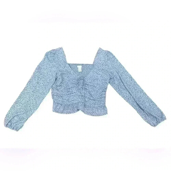 H&M Blue & White floral 🌸Puff Sleeve Blouse - Picture 2 of 6